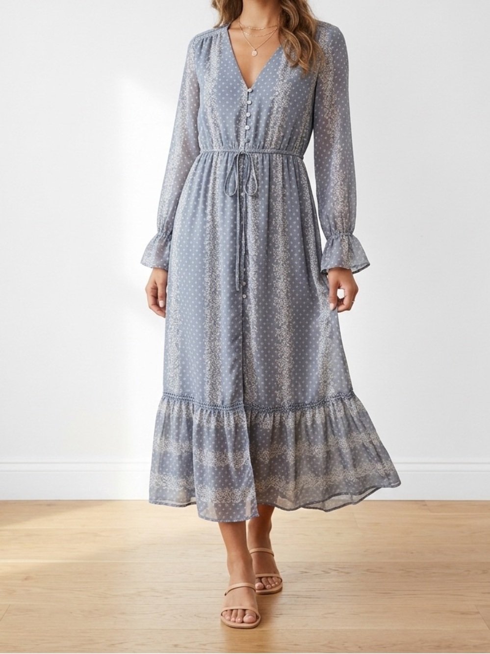 Chelsea & Violet Light Blue Button-Front Maxi Dress